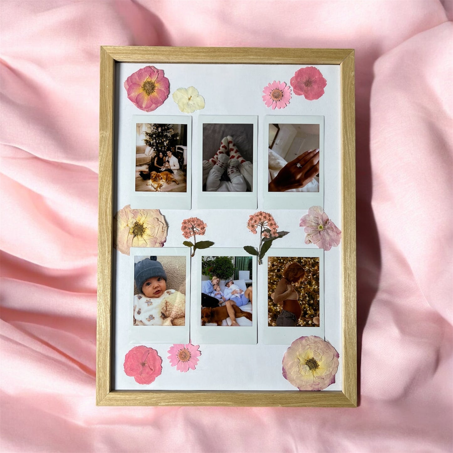 Polaroidinių nuotraukų rėmelis su gėlėmis