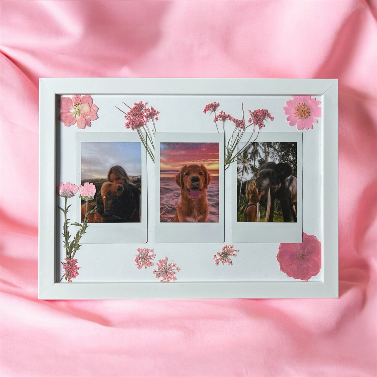 Polaroidinių nuotraukų rėmelis su gėlėmis